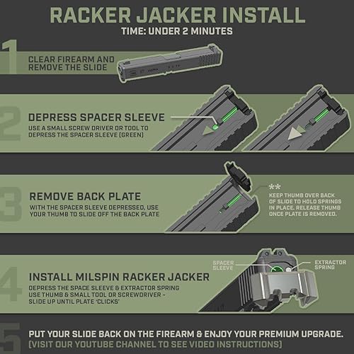 Miniatura 7 de Milspin Jacker de aluminio de grado aeronáutico compatible con Glock 17, 19, 19X, 26, Daga PSA y más con agarre deslizante mejorado