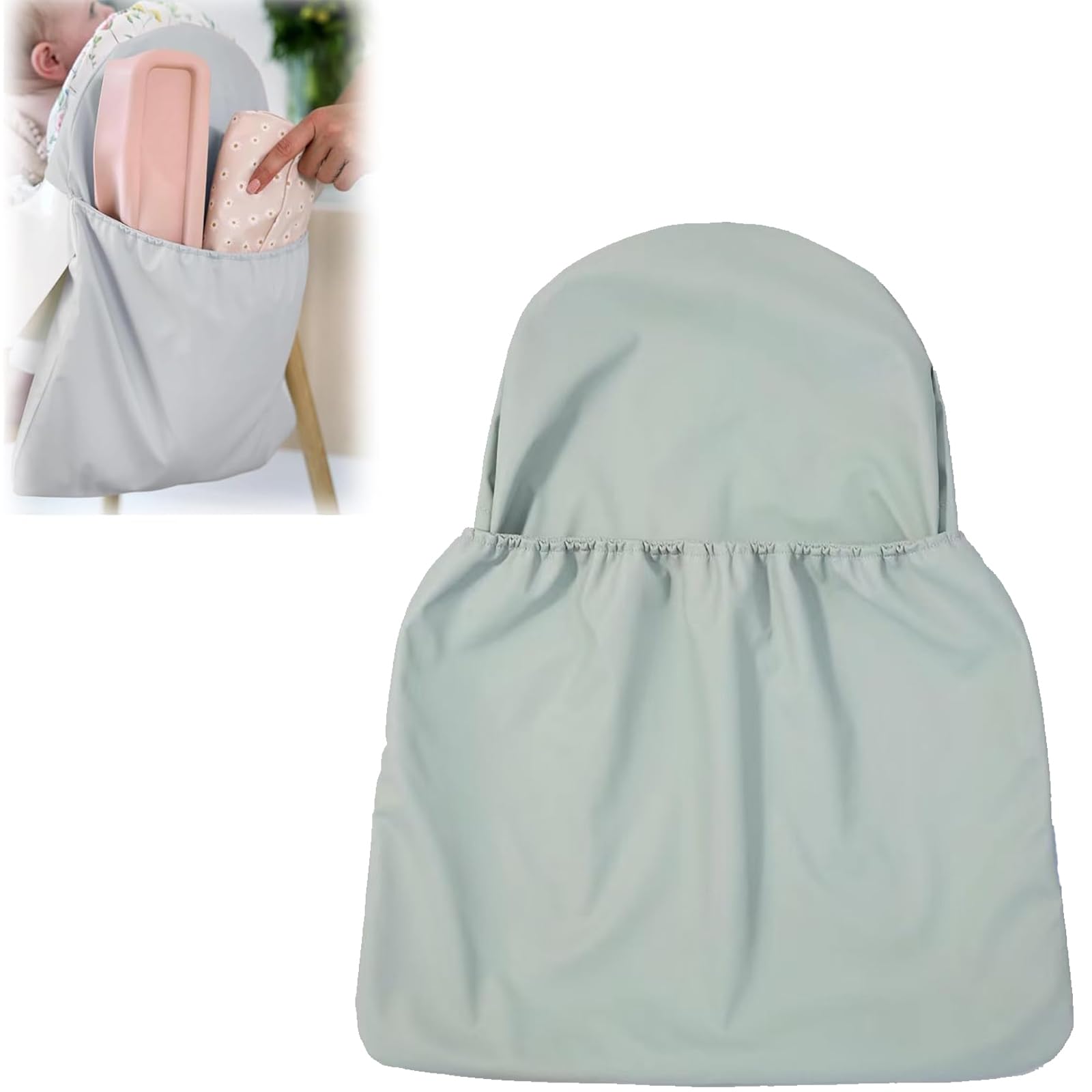 HANQ Highchair Handy Pocket Pouch,PU Dining Chair Back Storage Bag High Chair Accessories,Wipeable and Waterproof Material,Compatible with IKEA Antilop Highchair Accessories (Blue)