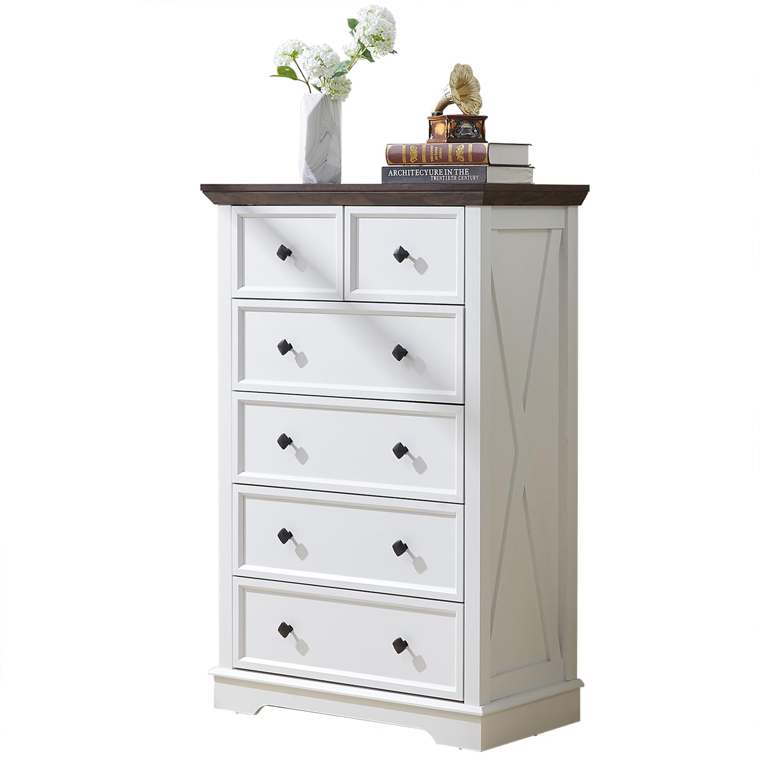 NONGSHIM Dresser for Bedroom with 6 Deep Drawers, Modern Dresser Tall 6 Chest of Drawers for Living Room, Bedroom, Hallway, Solid White