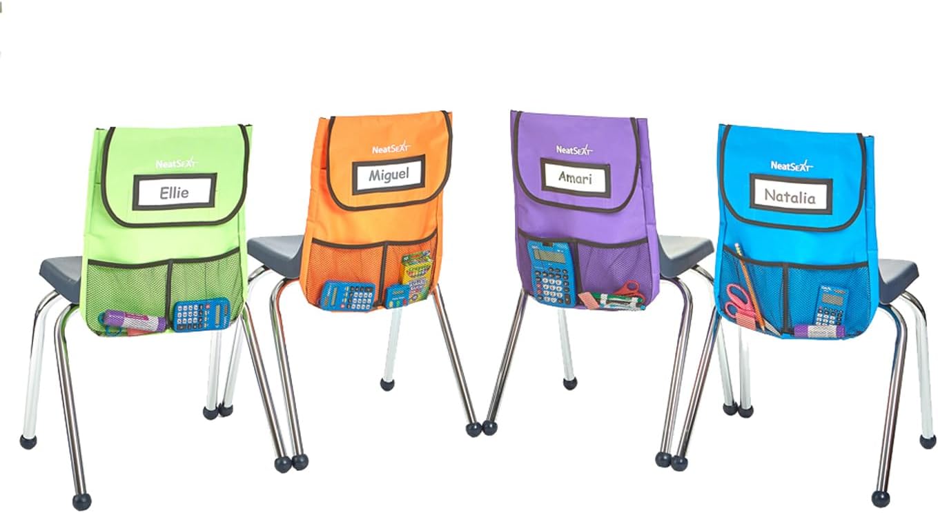 EAI Education NeatSeat Slide Classroom Chair Organizer: Set of 4 Small - Assorted Colors
