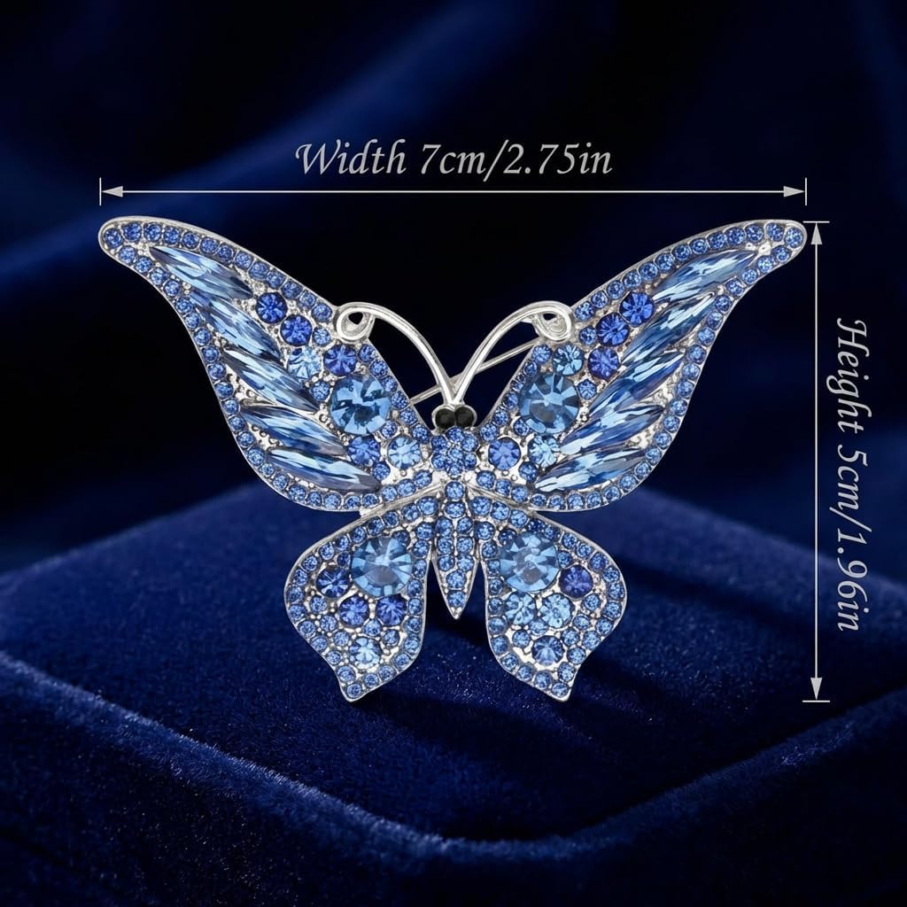 2 Pcs Crystal Butterfly Brooch - Elegant Butterfly Lapel Pins for Women, Exquisite Crystal Animal Shape Brooch Pin, Decorative Dress Accessories Jewelry for Formal and Daily Wear