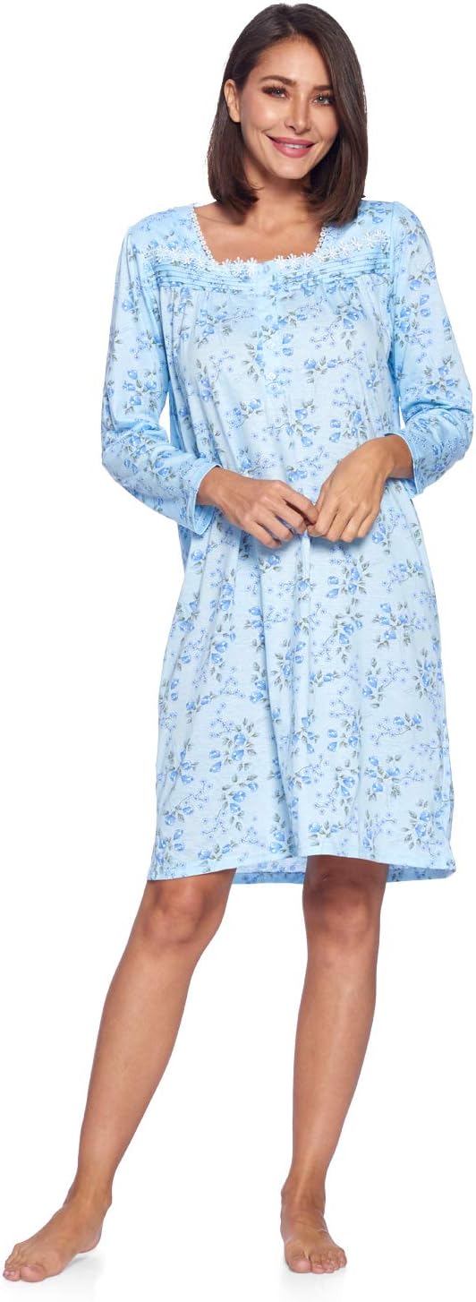 Casual Nights Women's Cotton Blend Long Sleeve Nightgown | Henley Nightshirt