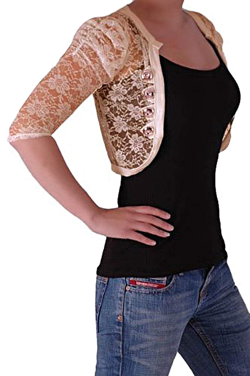 Eye Catch - Pamela Military Style Open Front Lace Cardi Bolero Peach S/M