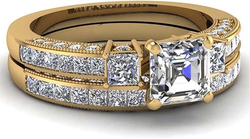 Vista 2 de Juego de anillos de novia para parejas, para él y para ella, para mujer, oro amarillo relleno de 10 quilates, cuadrado, circonita cúbica, banda