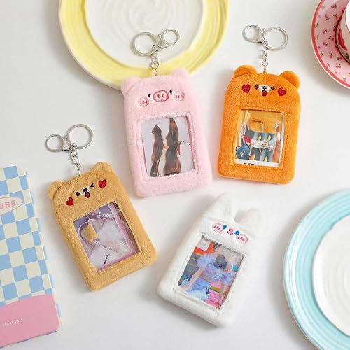Miniatura 3 de Lindo oso de cerdo de peluche Kpop para tarjeta fotográfica, funda de tarjeta de identificación, bolsa colgante, llavero peludo Kawaii Idol tarjeta