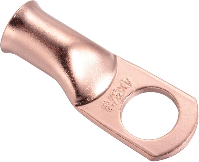 10 Pcs Copper Lugs Ring Terminals Connectors, 3/8 Stud Size for 4 AWG Wire. Battery Cable Ends
