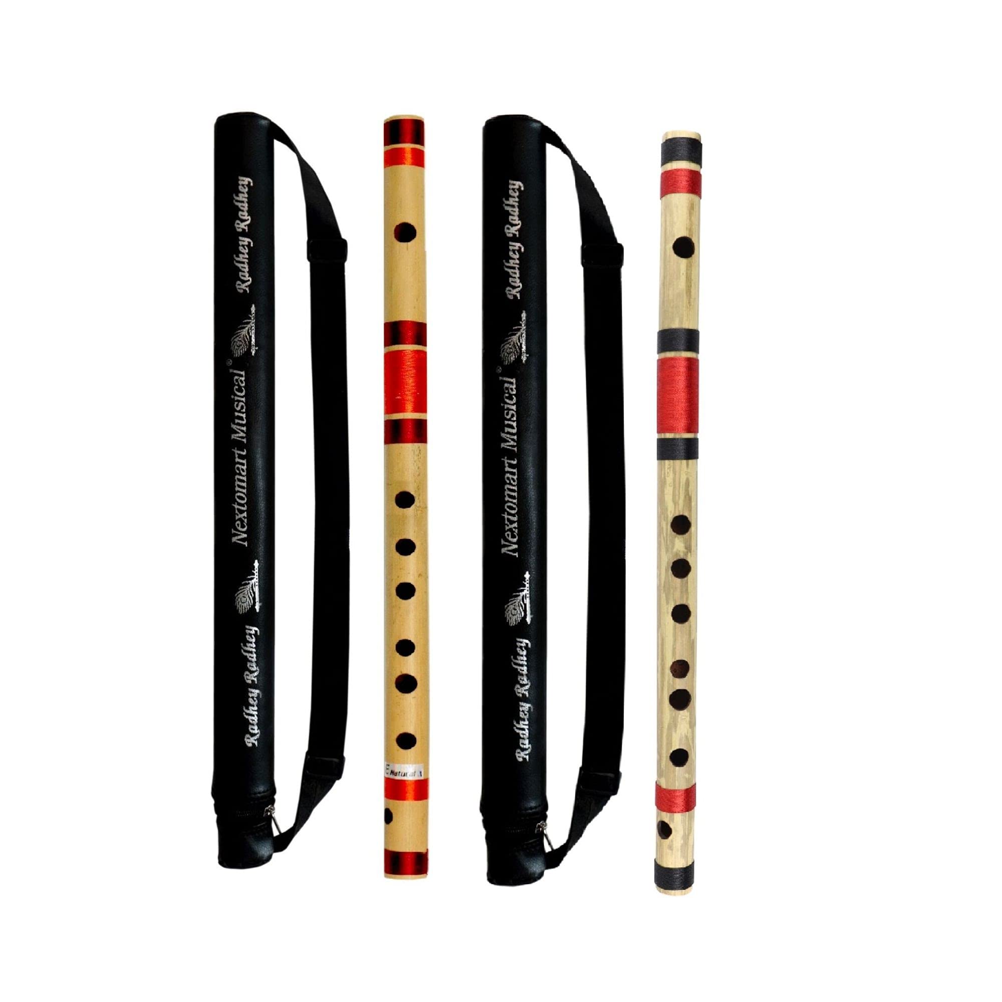 NEXTOMART Musical Combo Flutes E Natural (15 Inch) & F Sharp (14 Inch) Bamboo Flute Bansuri with Flute Carry Bag Free-picture-18