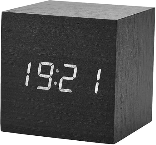 Zyyini Reloj despertador de madera, reloj despertador digital de madera de 2.4 x 2.4 x 2.4 in, funciona con pilas, muestra la hora y la temperatura,