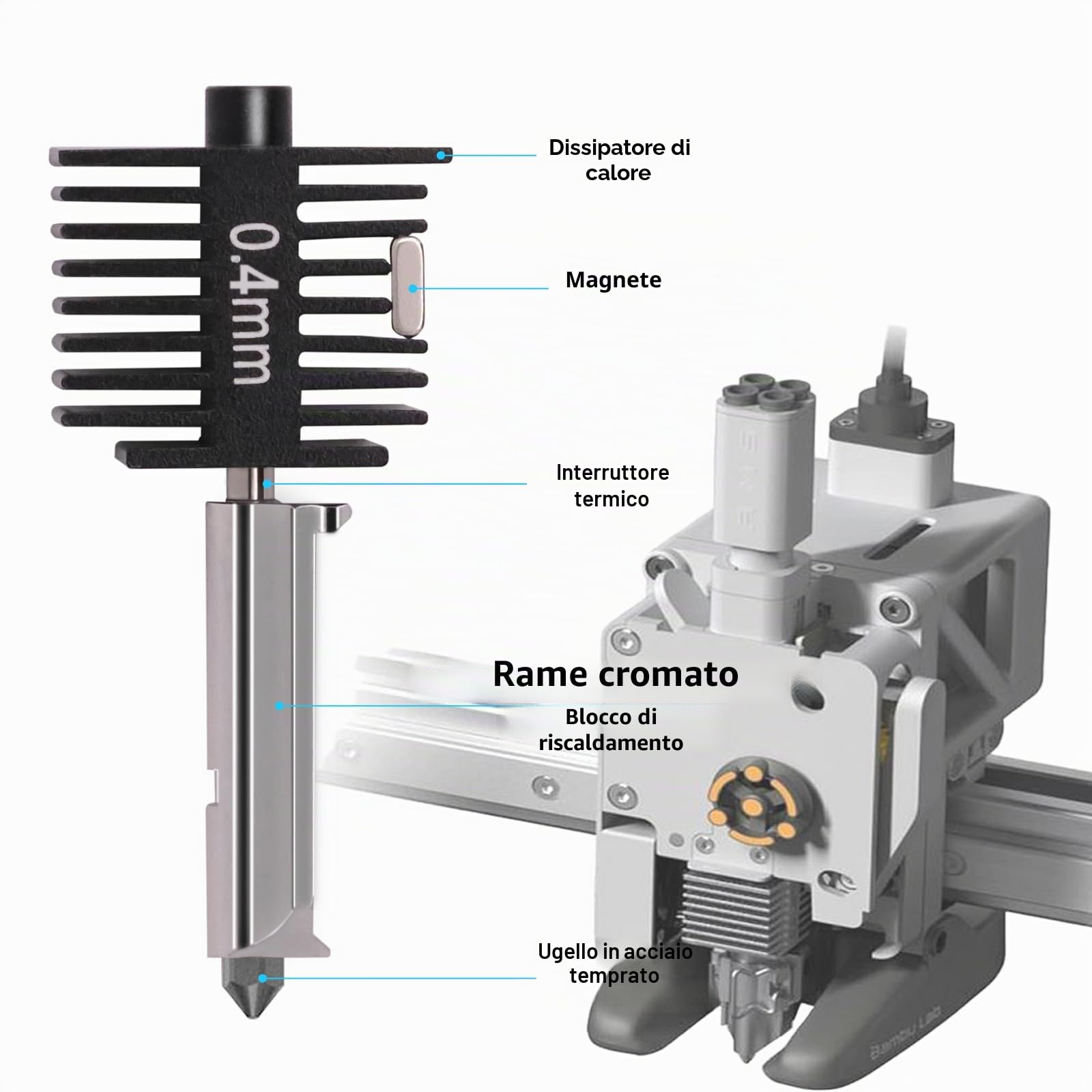Kit di aggiornamento Hotend A1 Mini per stampante 3D, blocco calore con ugello acciaio 0,4 mm e calzino silicone per Bambù Lab A1/A1 Mini