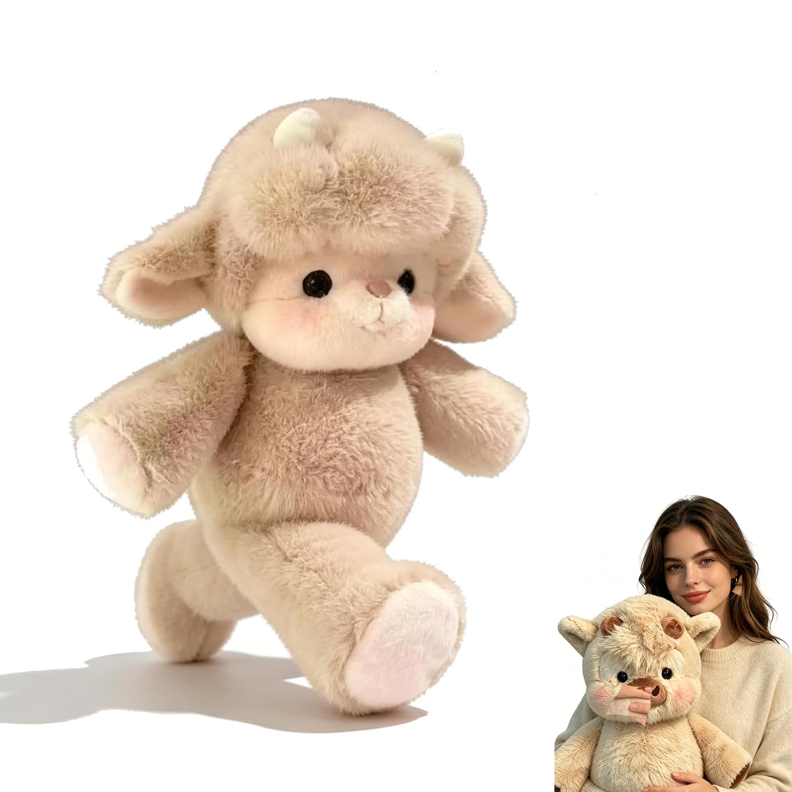 Running Plushies 45/60cm,Adorable Furry Running Cow Stuffed Animal for Stress Relief and Emotional Support,Home Decor for Girls, Boys, Men & Women (Sheep Khaki,60 cm)
