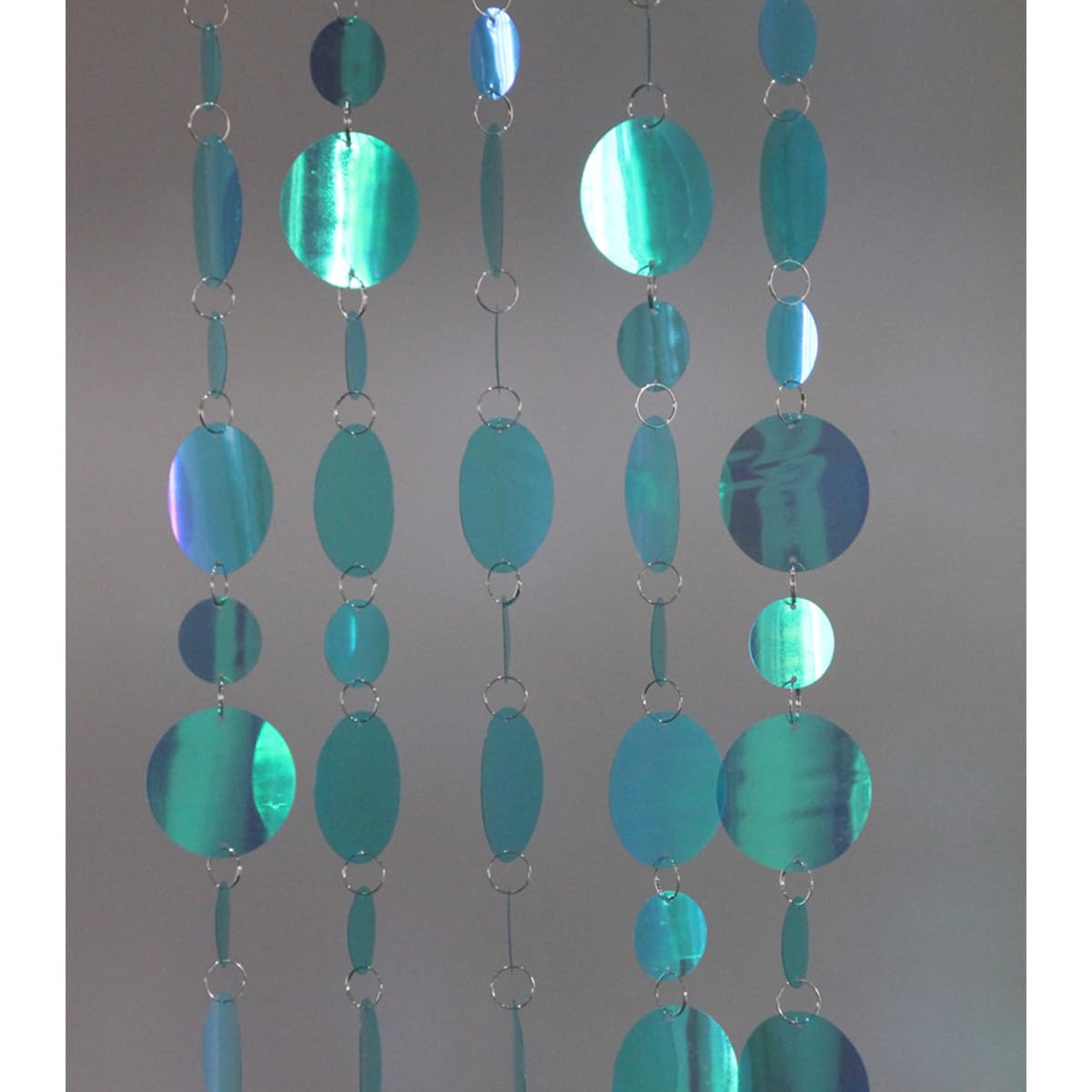 Queenbox 39.4in 5pcs Round Sequin Beaded Curtain, PVC Bubbles String Hanging Room Divider Curtain for Festival Wedding Party Backdrop, Blue