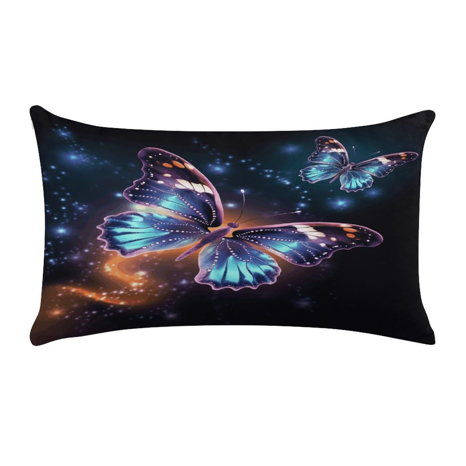 Butterfly and Stars Pillow Cover Super Soft Pillowcase Luxury Cozy Fuzzy Velvet Pillow Shams Breathable Standard Pillow Cases with Zipper Wrinkle-Free Pillow Cover 12 "×20 "