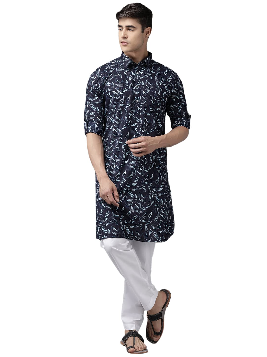 See Designs Men Indigo Regular Pure Cotton Pathani Printed Men's Kurta_Sdpkt1156Xxl