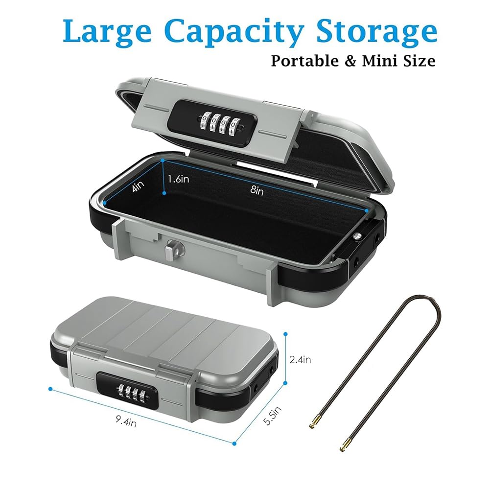 Coffre-fort de voyage portable avec serrure à combinaison – Idéal pour dortoirs, hôtels, plages – Rangement sécurisé pour objets de valeur – Design compact gris