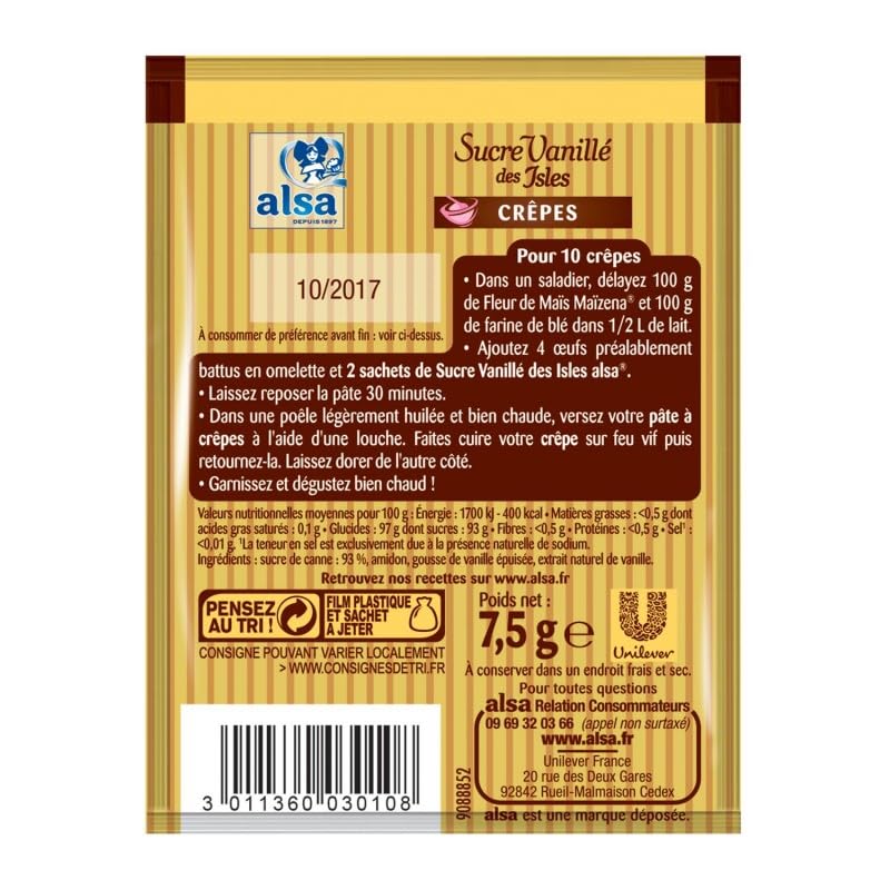 ALSA - Sucre Vanillé Des Isles - Pour des délices sucrés exotiques - 53g - Le Lot De 4