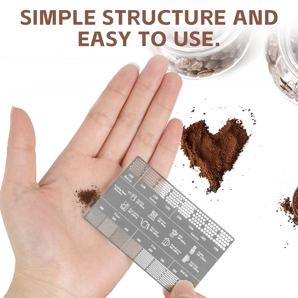 HOTUT Règle de mesure du marc de café, règle de mouture du café en acier inoxydable pour mesurer rugosité poudre café, Taille mouture de café, carte mesure café moulu pour maison, cafés, bars