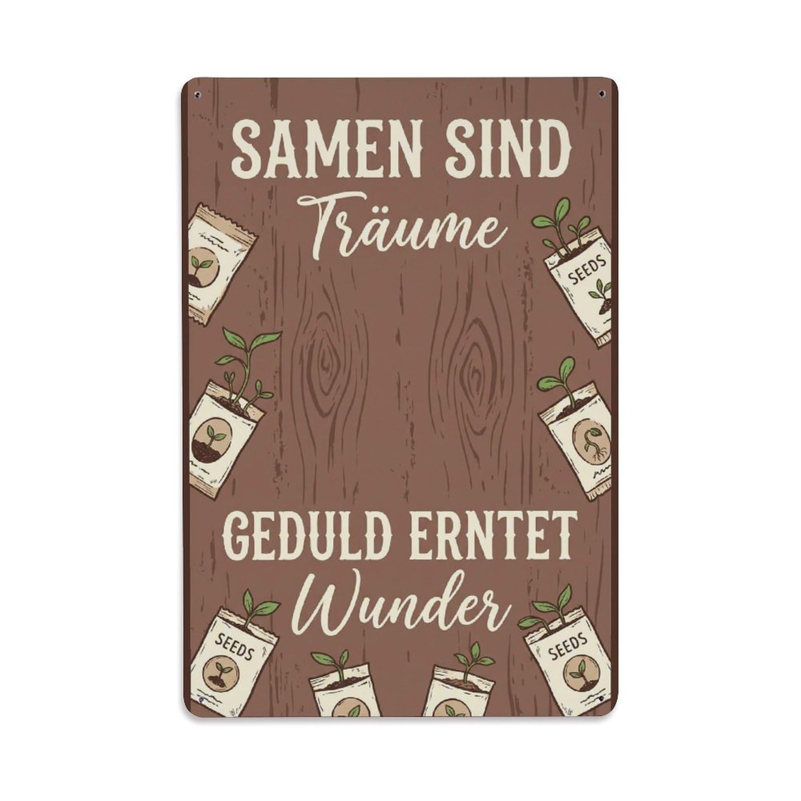 Vintage Funny Garden Seeds Dreams Rustic Gate Seeding Metal Tin Sign