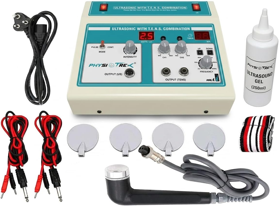 - PHYSIOTREX® Professional Ultrasound/Ultrasonic with TENS Machine for Physiotherapy - Combination Electrotherapy Pain Relief Device - Durable Metal Body Clinical Grade Ultrasonic & TENS Unit for Home & Clinic - Portable Recovery Equipment with 1 Year Warranty