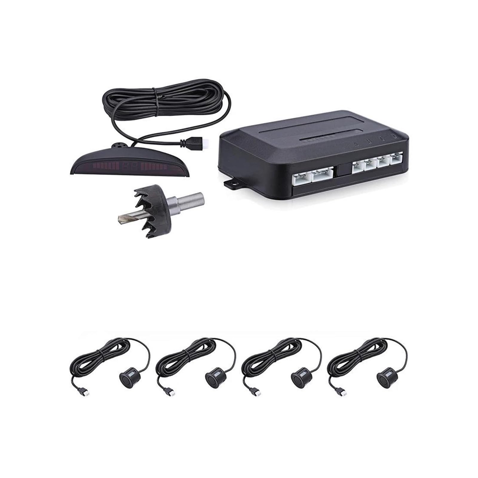 DAMGA Système Surveillance Radar Recul Universel pour Voiture Écran Rétroéclairé 22mm Capteur De Stationnement 4 Capteurs Capteur Recul Voiture