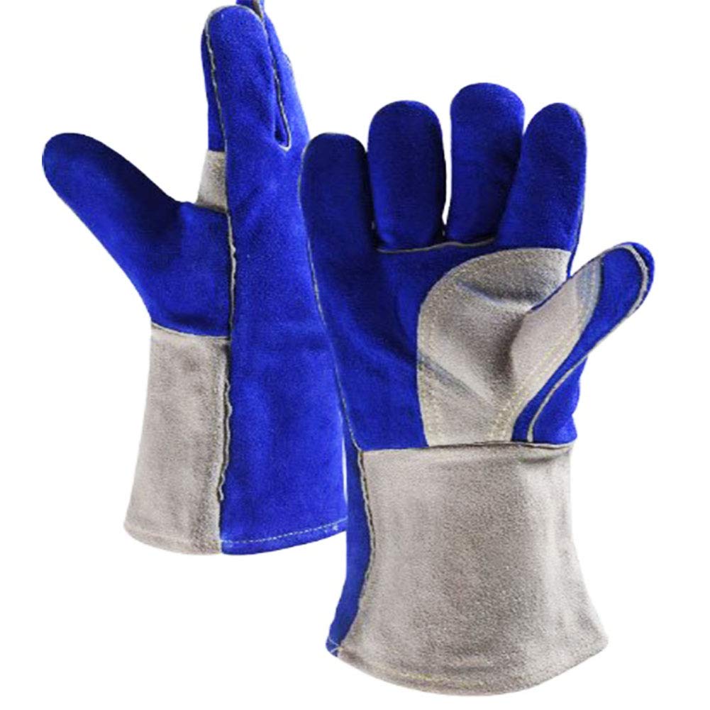 Guanti da Saldatura in Pelle Forgiati Resistenti al Calore/alla Fiamma,Guanti da Barbecue/da Campeggio/da Cucina con Manica Lunga 35 Cm,Guanto da Saldatore per Camino