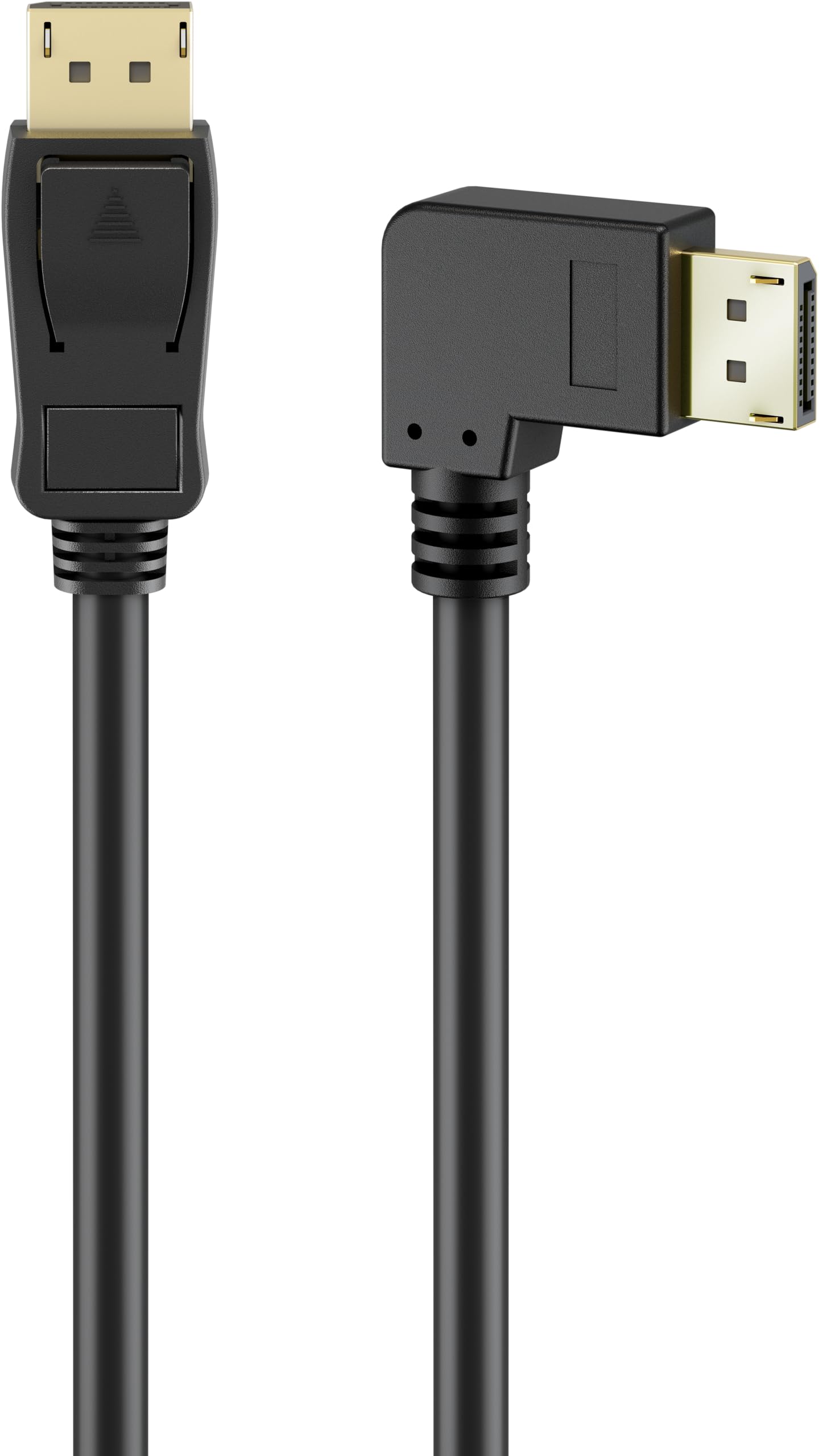 goobay DisplayPort Cable 2.0/2.1, 3 Metres, 8K 144Hz, 54 Gbps, 90° Plug, UHD, HDR, DSC, G-Sync, FreeSync, DP to DP, Black, for Gaming, Monitor, Projector, VR, Daisy Chain, 77054
