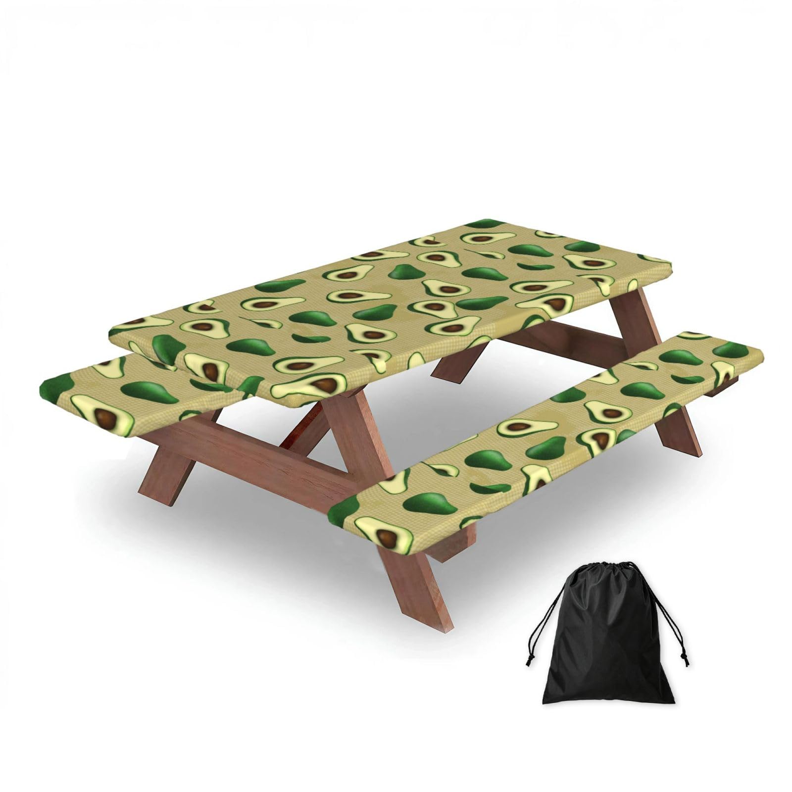Avocado Dot Brown, Picnic Table Cover With Bench Covers -Waterproof Elastic Fitted Tablecloth for Garden Camping Patio 76x152cm