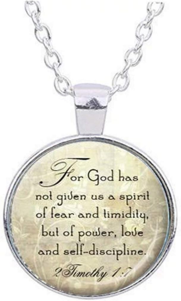 BIBLE QUOTE PENDANT 2Timothy 1:7 Scripture Jewelry Bible Verse Necklace New Testament Quote Bible Jewelry Christian Gift for Christian Cream