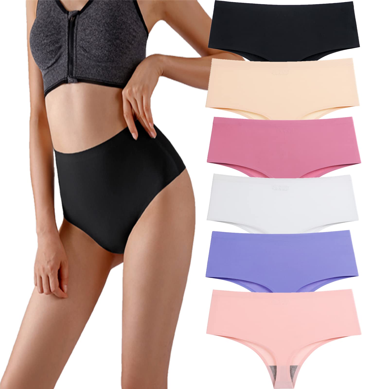 High Waisted Thongs for Women, Tummy Control Underwear Cotton Seamless No Show Plus Size Panties