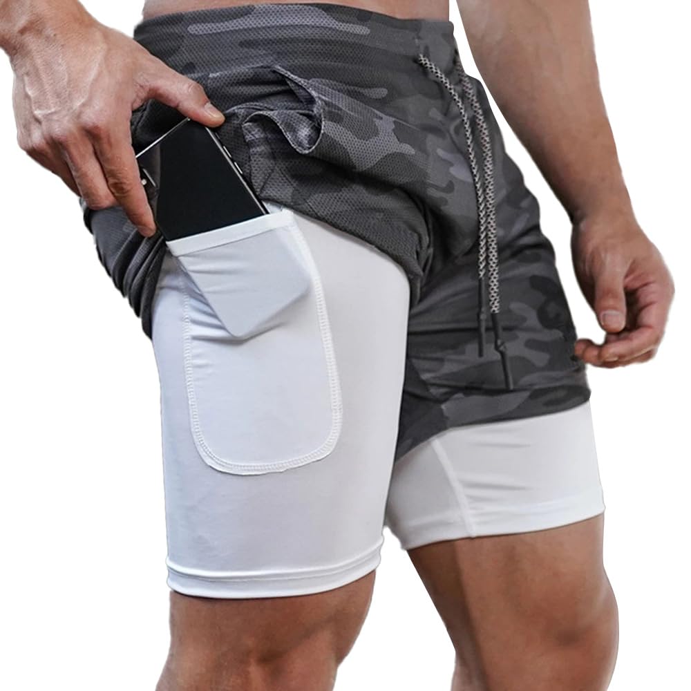 Dress CiciGym Shorts for Men, Men's Activewear Running Shorts,Drawstring Gym Shorts Men, 2 Layer Loose Athletic Shorts with 4 Pockets