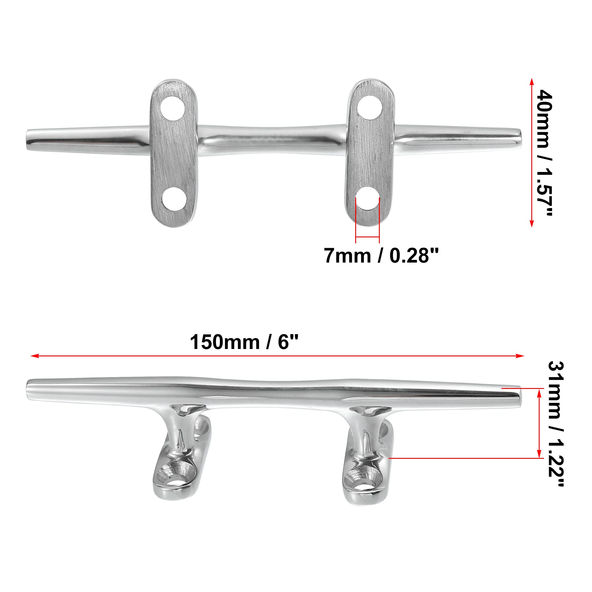 X AUTOHAUX Taquets Crochet INOX pour Mât De Bateau 2pcs 6 Pouces Argenté | 6 Pouces (150x40x31mm), Trou 7mm, Universel Pour Bateaux, Yachts, Navires, Facile À Installer, Durable