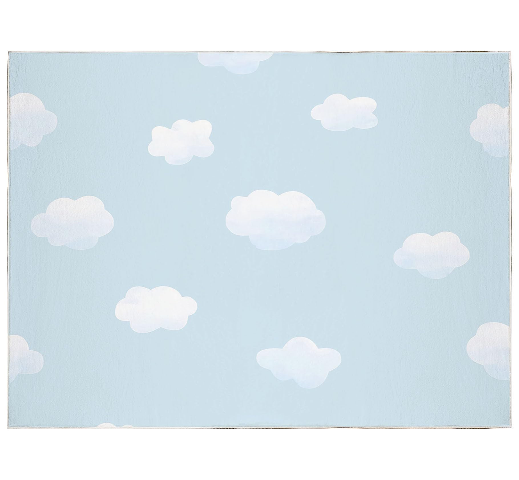 Tapis pour Salon Moquette 120cm x 180cm Tapis Poils Ras Nuages Blancs, Fond Bleu Thème Soft Doux et Moelleux Tapis pour la Chambre à Coucher d'enfant Couloir