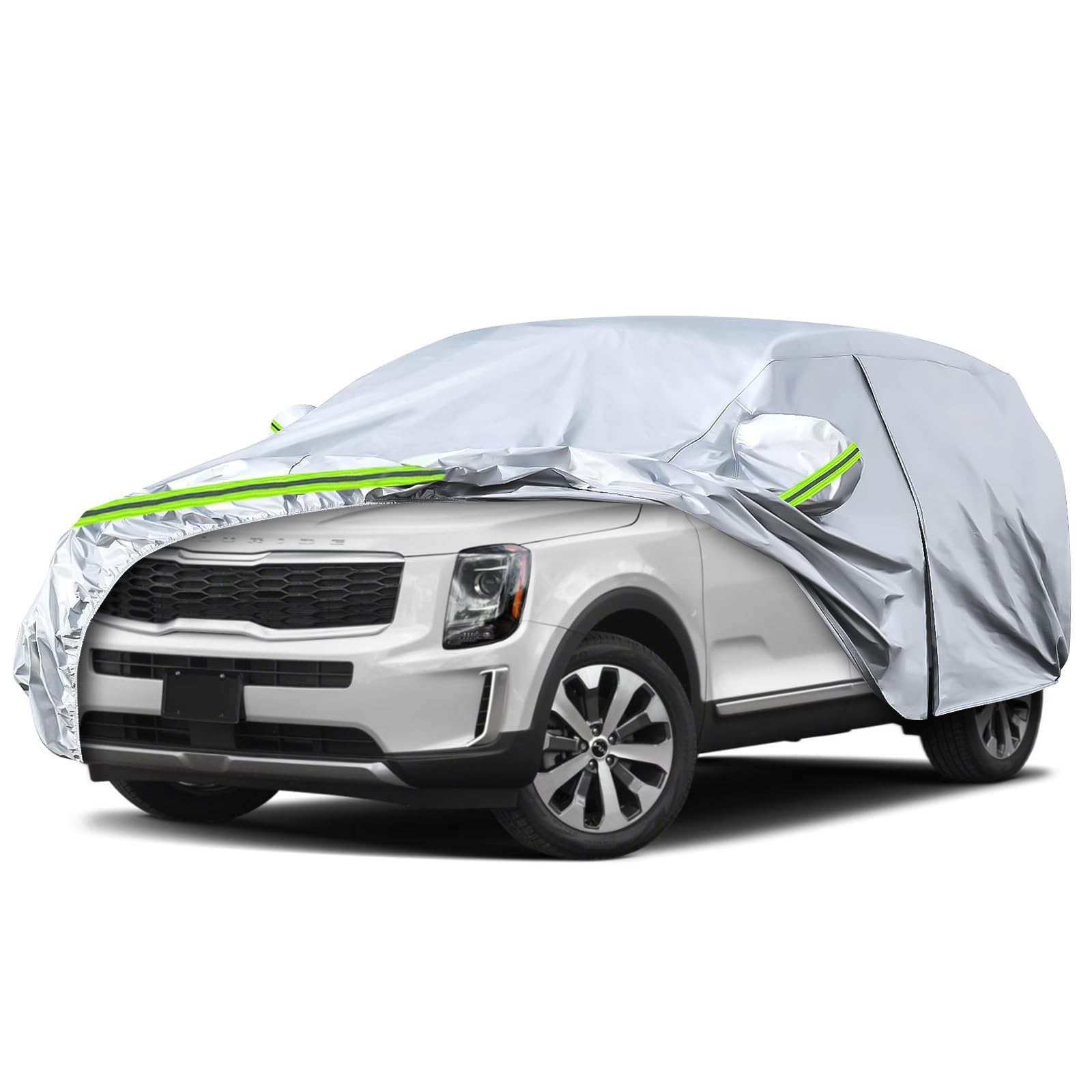 6 Layers Silver Waterproof Car Covers Replace for 2020-2026 Kia Telluride | Heavy Duty All Weather Car Cover with Cotton Liner, Zipper Door, Windproof Bands for Snow Rain Dust Protection