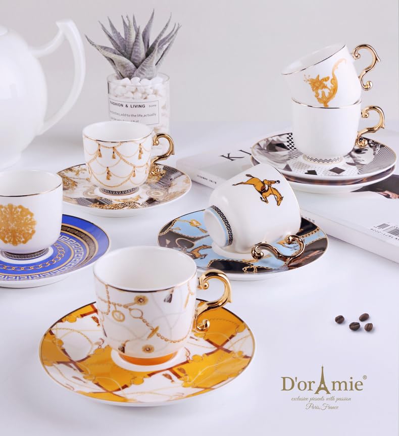 NIBHZ Lekki luksusowy styl luksusowy turecki kubek kawy 6-częściowy zestaw ceramiczny kawa i setek spodek espresso mała mini filiżanka,Six piece set
