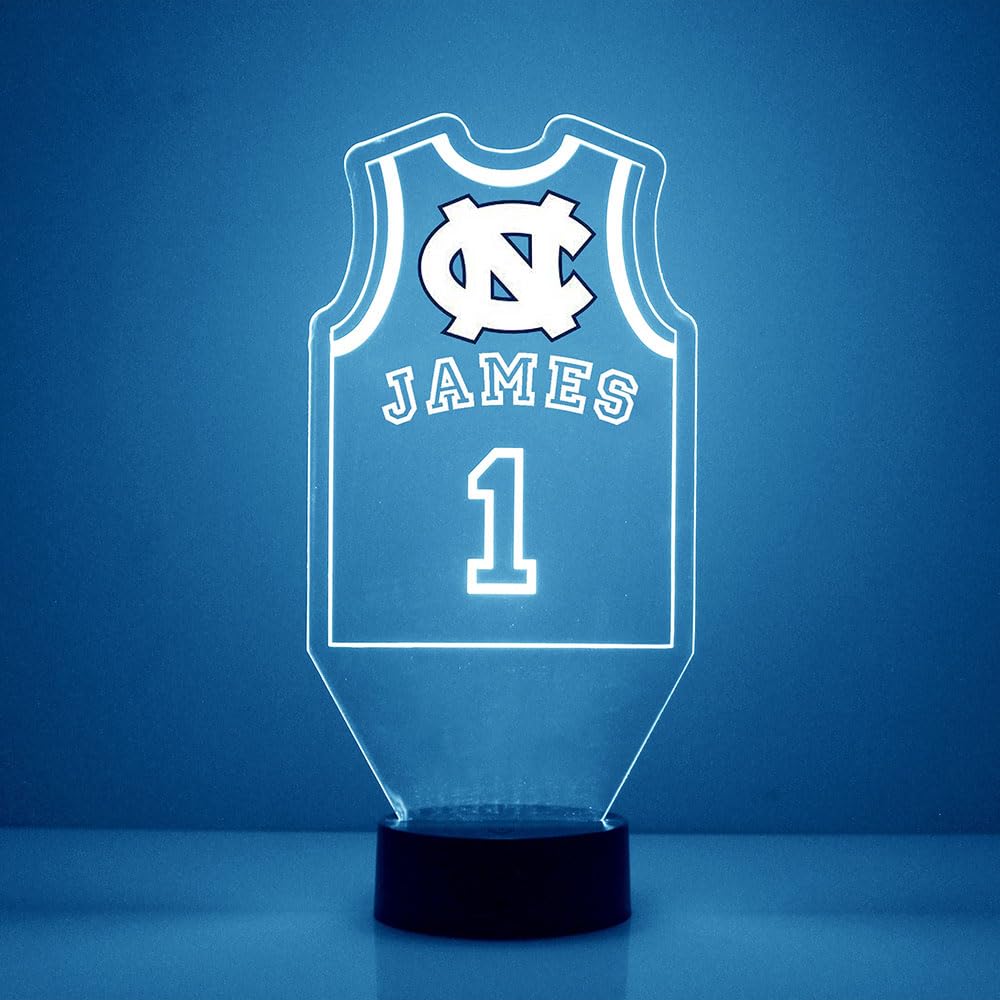 Mirror Magic Store College Basketball Jersey LED Lamp/Night Light for Sports Fans - Personalize for Free (University of North Carolina)