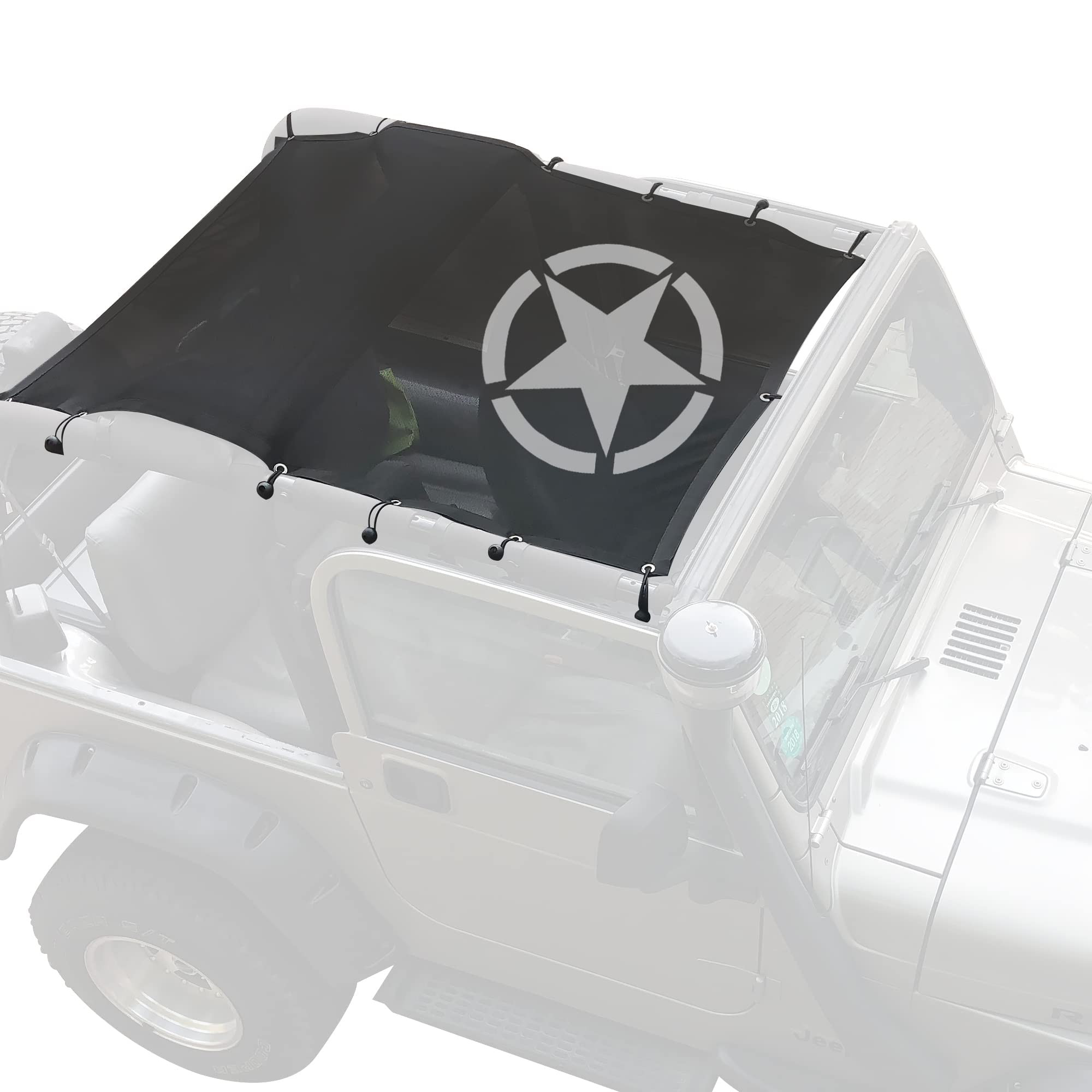 Sombrilla de Malla Bikini Top Protección UV Cubierta de Parasol Pasajeros Delanteros y Traseros Compatible con Jeep Wrangler TJ 1997-2006,Pentagram