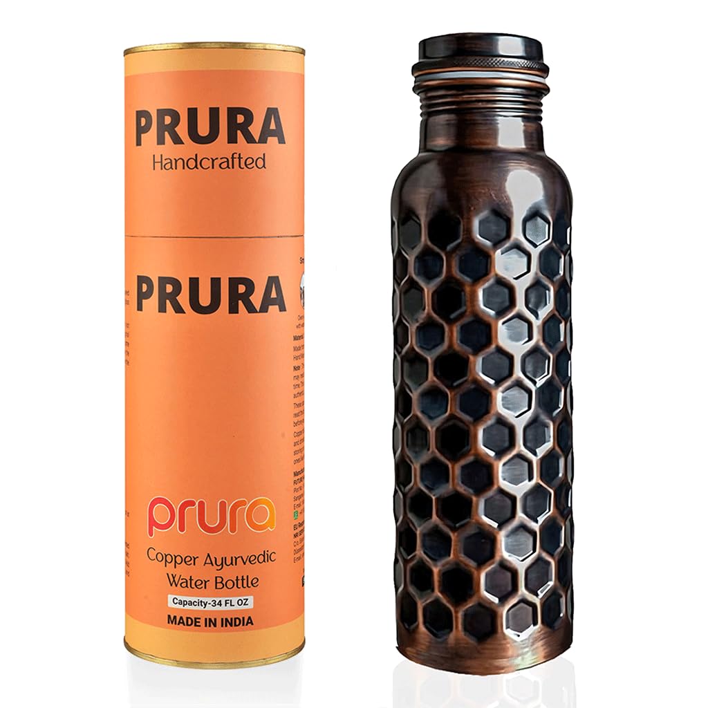Copper Water Bottle With Beautiful Design 32 oz - Leak Proof Ayurvedic Drinkware Copper Vessel for Sports, Gym, Outdoors, Yoga, (Design 20)