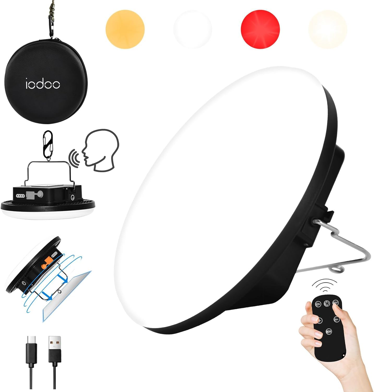 Luz de camping recargable de 16500 mAh, 4000 lm, color blanco, cálido, naturaleza, rojo, luces de tienda de campaña impermeables con bolsa portátil, control de voz (fuera de línea), regalo de Navidad