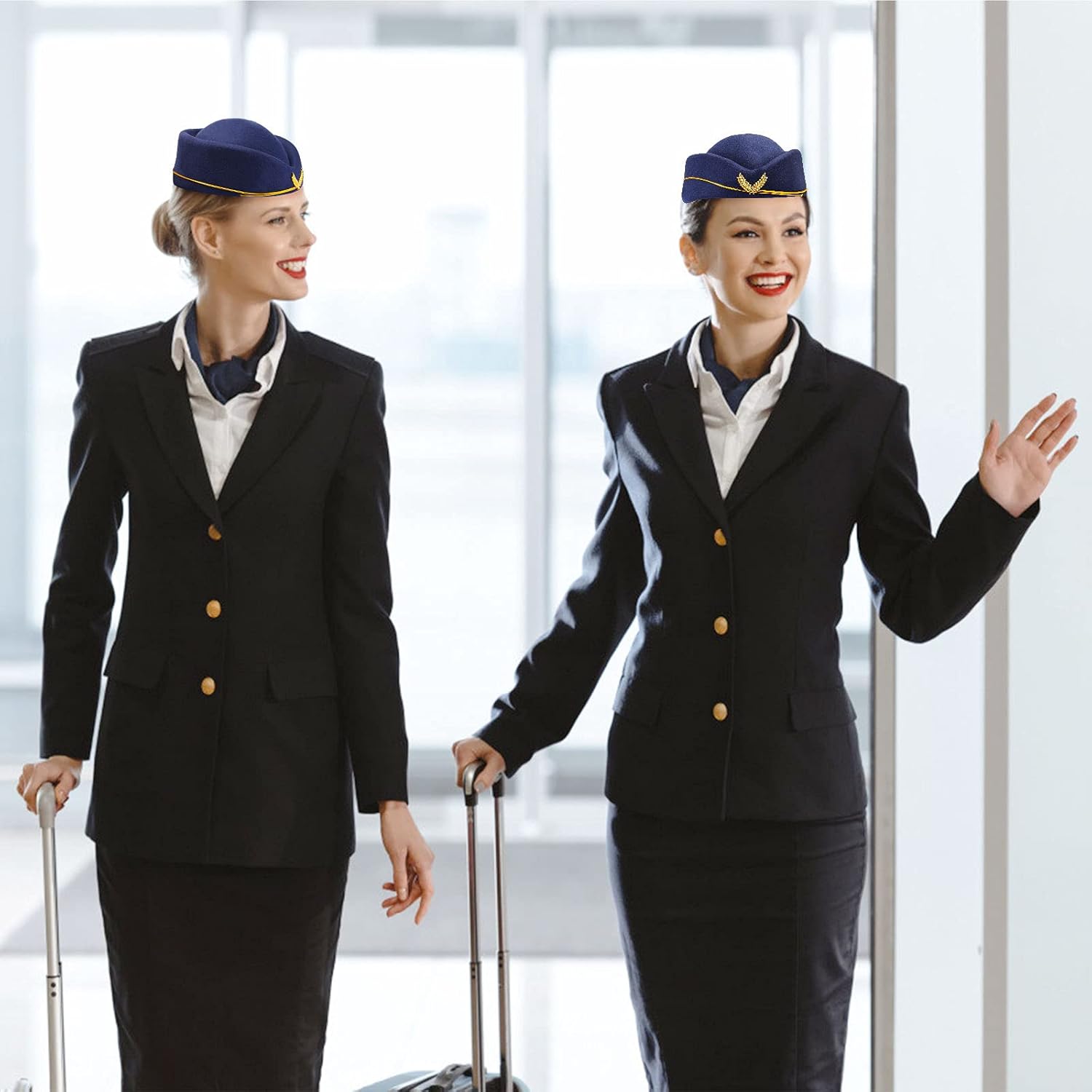 Yewong 4 Pieces Stewardess Hat Woolen Flight Attendant Air Hostess Hat for Halloween Cosplay Costume Accessories
