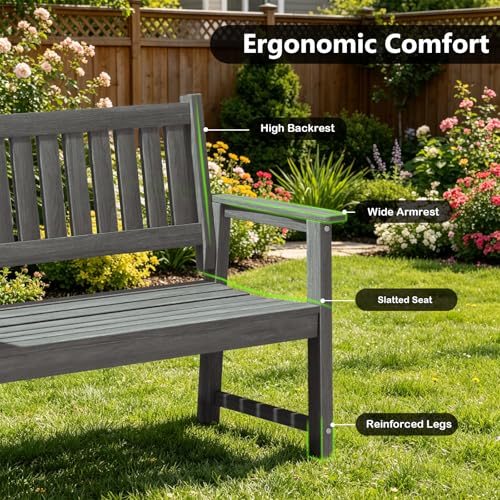 Image of All Weather Poly Lumber Outdoor Garden Bench, 2-Person, Light Gray