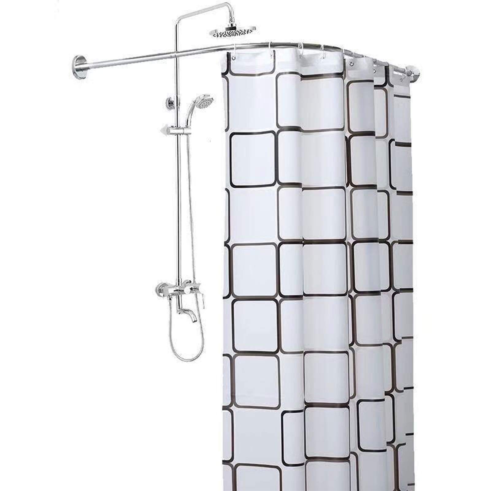 Générique Tringle à Rideau de Douche Extensible sans perçage, télescopique et incurvée, réglable en Forme de L, 100% antirouille, pour Coin de Salle de Bain