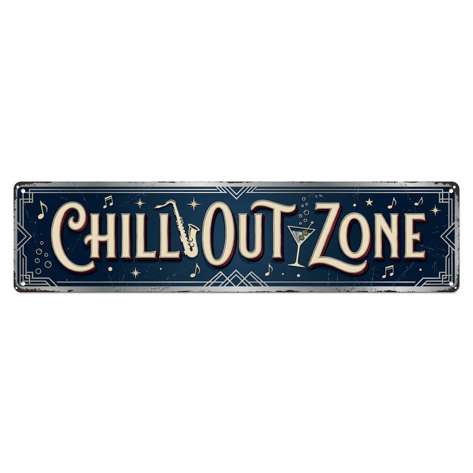 Chill Out Zone Faded Lounge 2 Metal Tin Skinny Sign Plaque Wall Decor for Cafe, Club Bar, Office, Home Garden Metal Poster 4x16Inch
