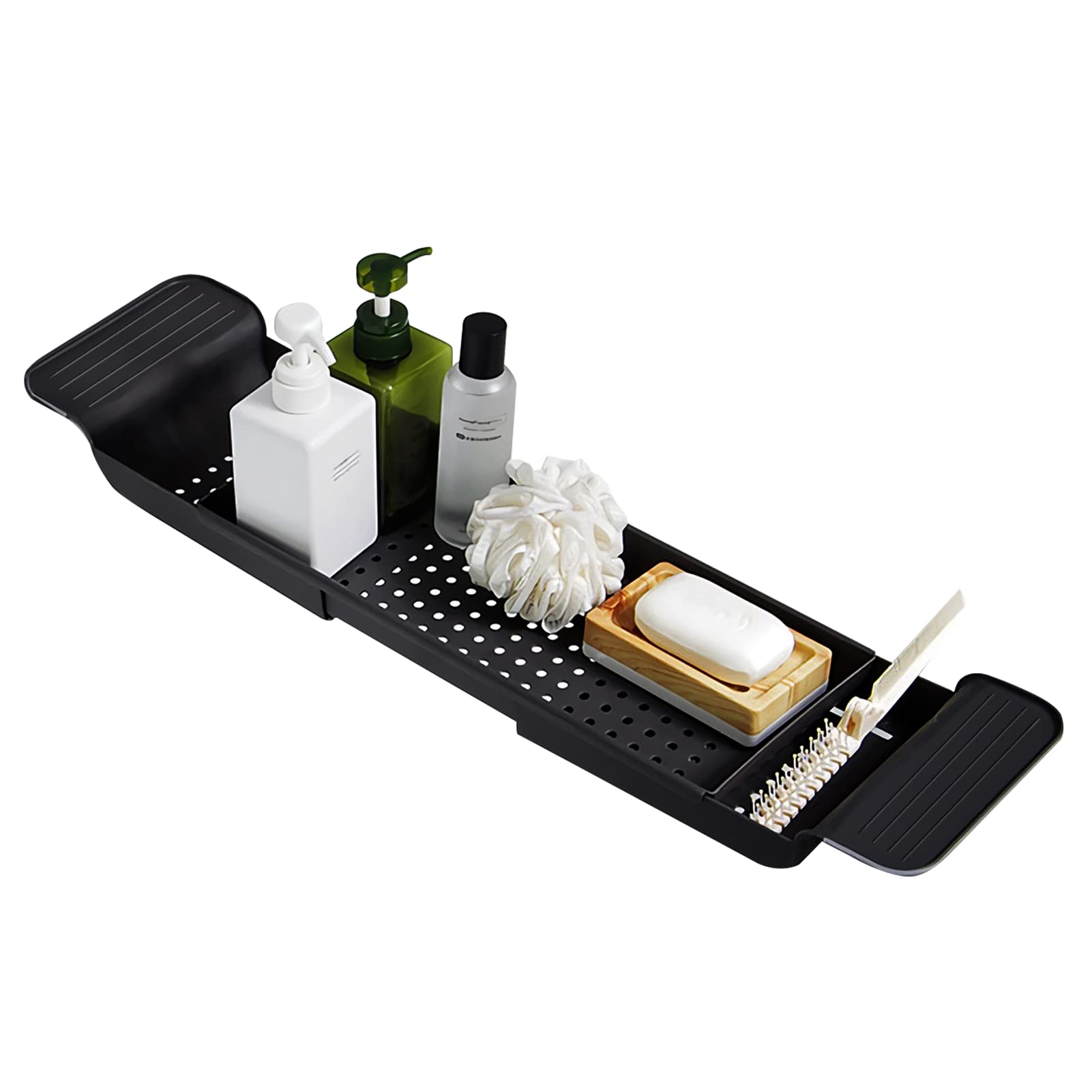 VAODO Bathtub Storage Telescopic Rack, Expandable Drain Bath Shelf Caddy Tray, Multi-Functional Non-Slip Bathtub Tray, Suitable For Storing Washing Supplies, Snacks, Drinks, Children's Toys