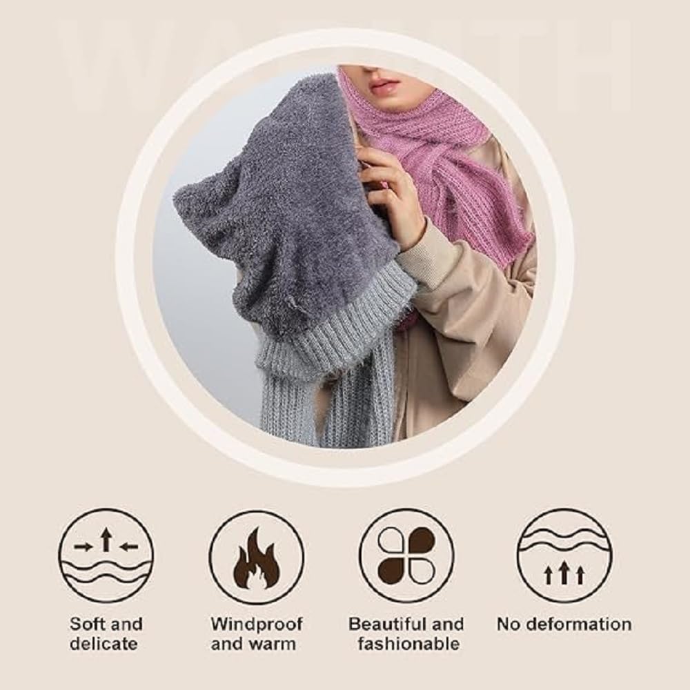 P & F CREATION 2‑in‑1 Wind‑Blocking Knit Scarf & Beanie Cap for Women – Soft, Warm, All‑in‑One Winter Head & Neck Cover-1 pcs -Multicolor 4