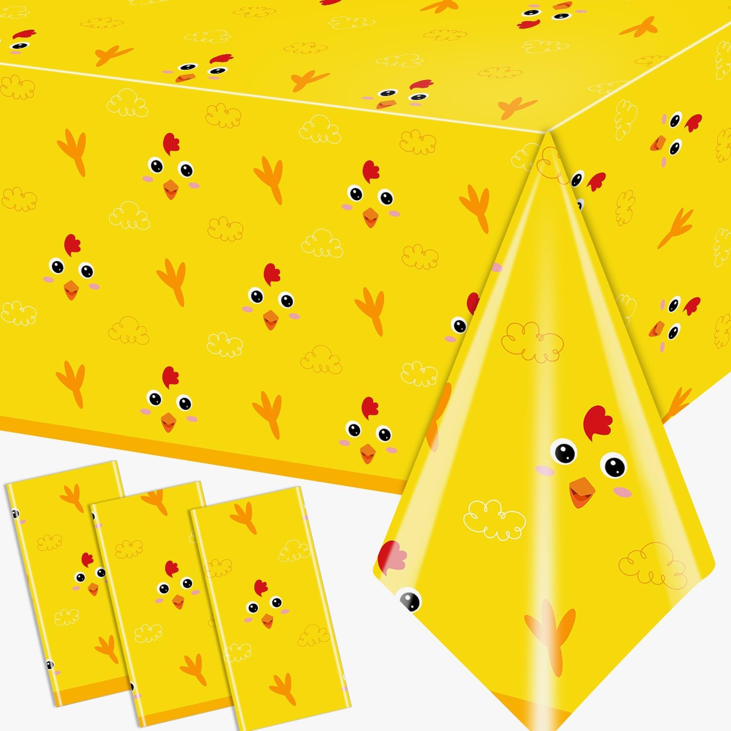 Chicken Farm Tablecloth Decoration, 3pcs Yellow Chicken Birthday Table Covers Supplies for Chick Theme Baby Shower Decoration