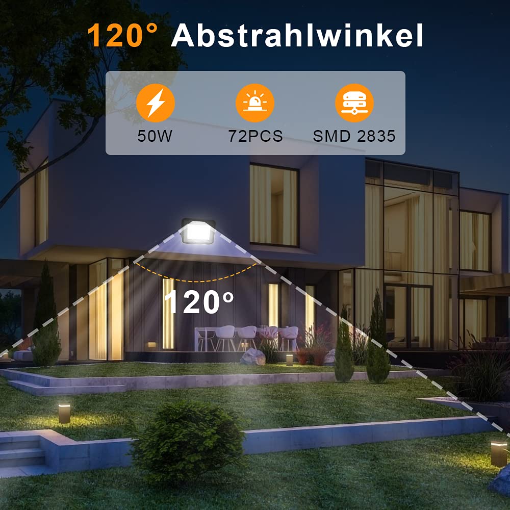Lospitch Faretto LED 50W da esterno 4 pezzi, Spotlight da esterno super luminoso bianco freddo 4250LM 6000K, proiettore LED impermeabile IP66, lampada da esterno per giardino, cortile, garage, hotel