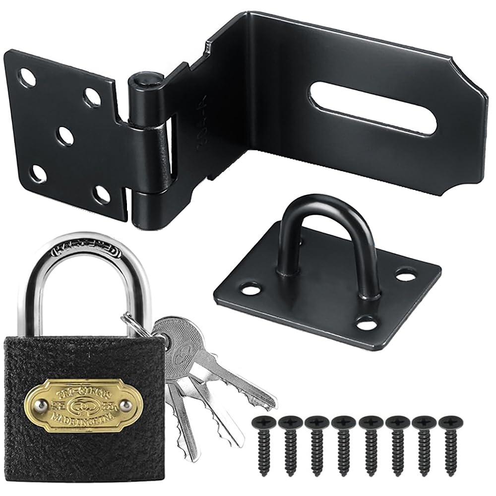 Litensh 3 Inch 90° Right Angle Stainless Steel Door Locks Hasp Latch with Padlock, Safety Packlock Clasp Hasp Lock Latch