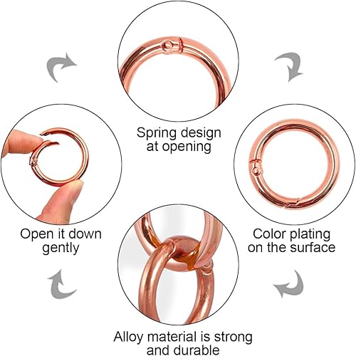 Miniatura 2 de 24 anillos de resorte de gatillo, clip de mosquetón circular, llaveros de carpeta dorada, clip de llavero de metal, ganchos redondos a presión para
