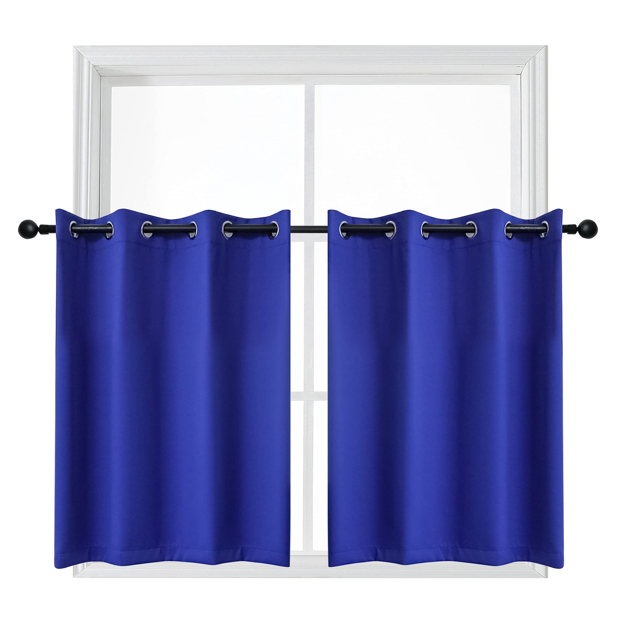 YGO Small Window Curtain Valances Grommets Thermal Insulated Room Darkening Blackout Curtain Tiers for Kitchen Bedroom Bathroom 20.5x9.5 Inch Royal Blue 2 Pack