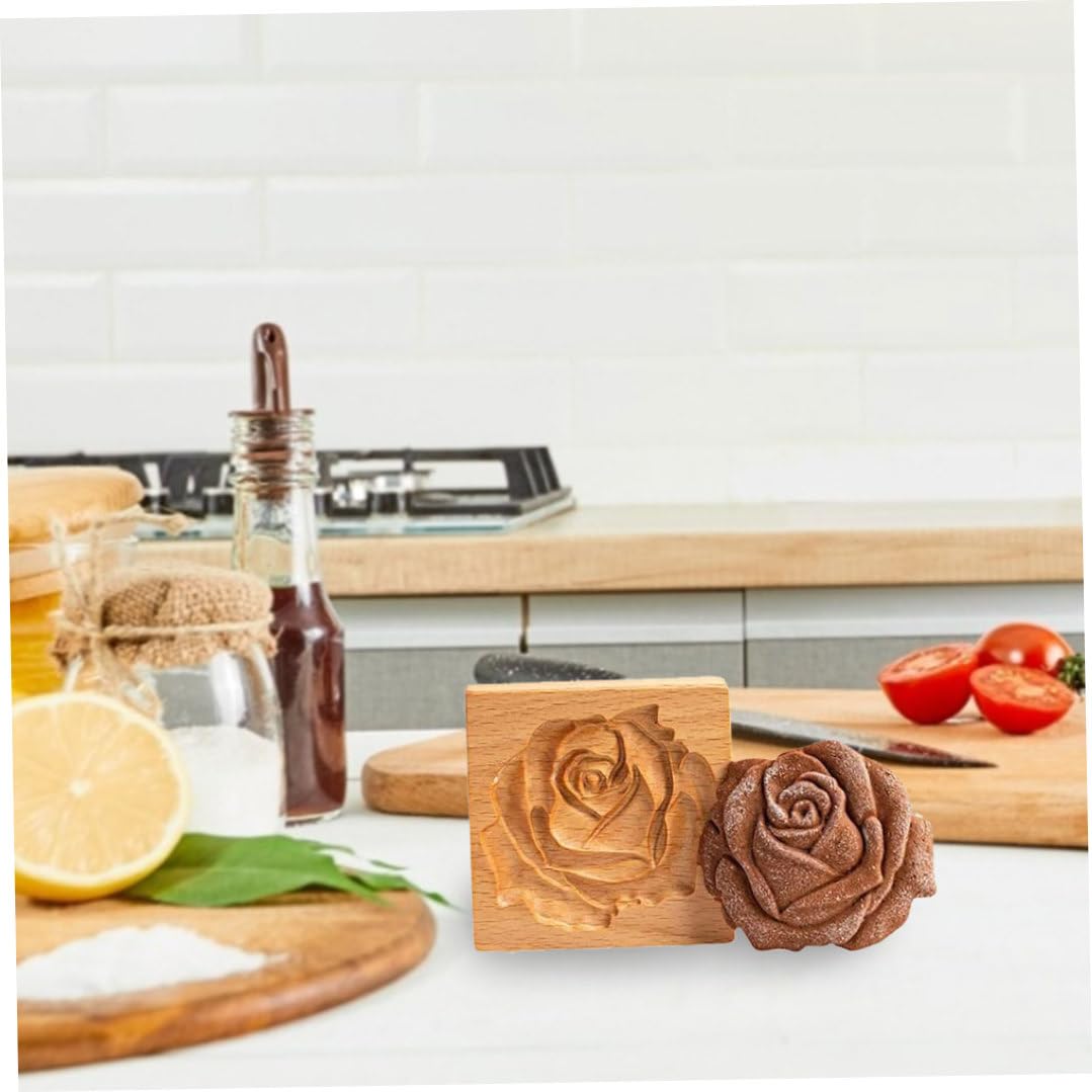 Keksausstecher, Keksformen aus Holz, Kekse, Plätzchen, DIY-Keks-Backform, hölzerner 3D-Rosen-Pressstempel for Party, Hochzeit, Küchenbedarf