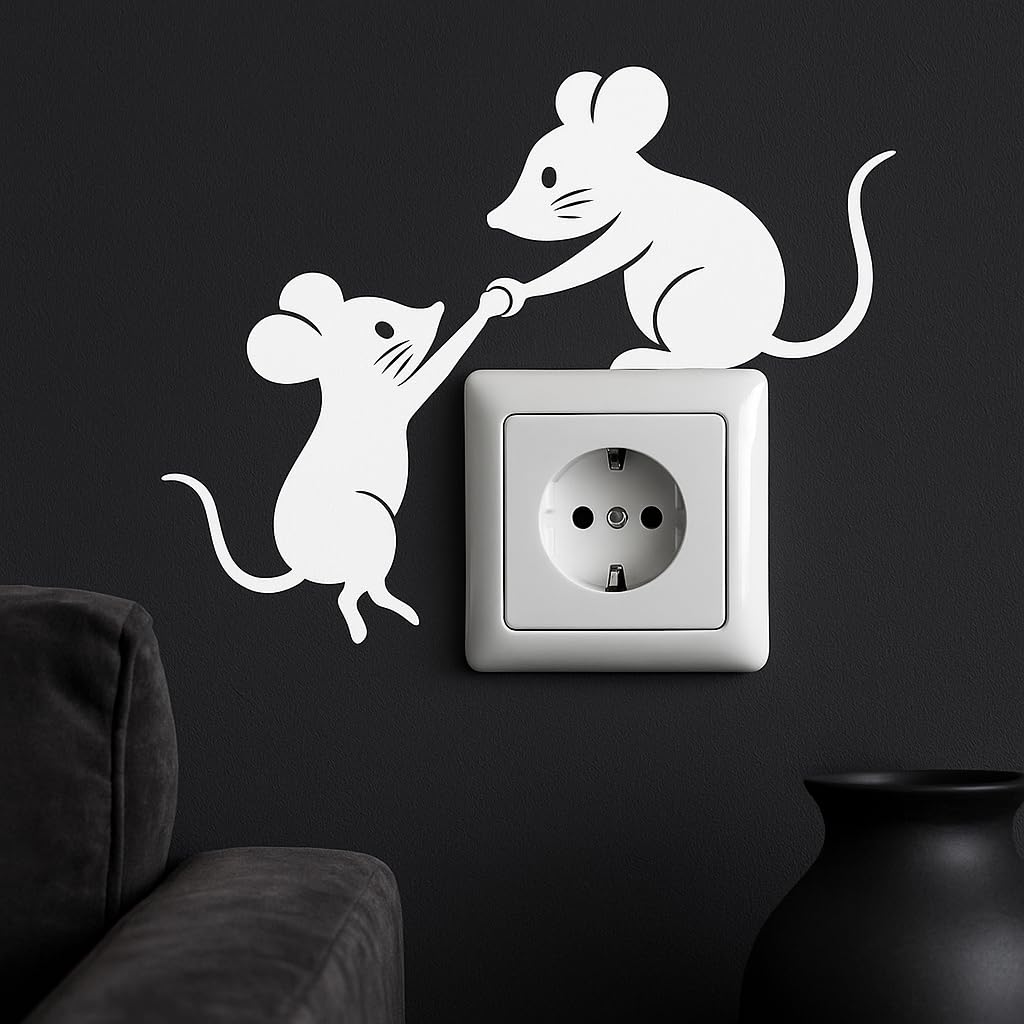 Wandtattoo „Rettende Maus“ – Tierische Vinyl-Aufkleber für Steckdosen – 10×20 Weiß (Matt)
